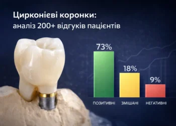Аналіз 200+ відгуків та трендів 2026 року: 95–100% виживаність, зростання ринку на 8% та роль цифрових технологій у встановленні цирконієвих коронок.