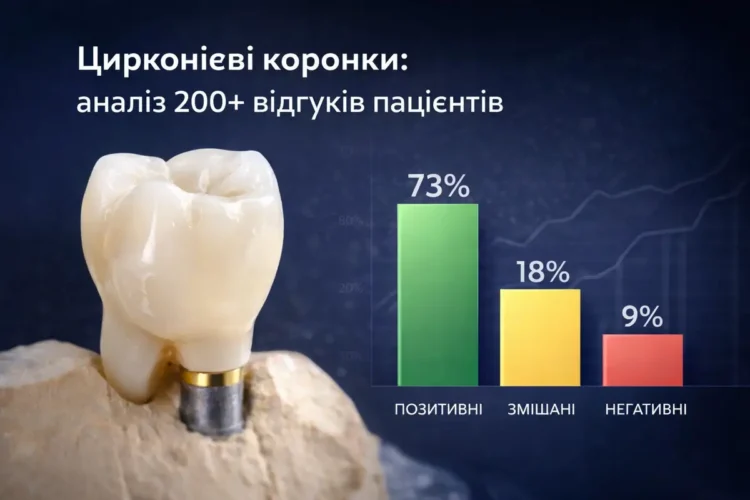 Аналіз 200+ відгуків та трендів 2026 року: 95–100% виживаність, зростання ринку на 8% та роль цифрових технологій у встановленні цирконієвих коронок.